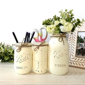 Brand new Mason Jar desk set - ivory. Shabby chic rustic decor for office desk